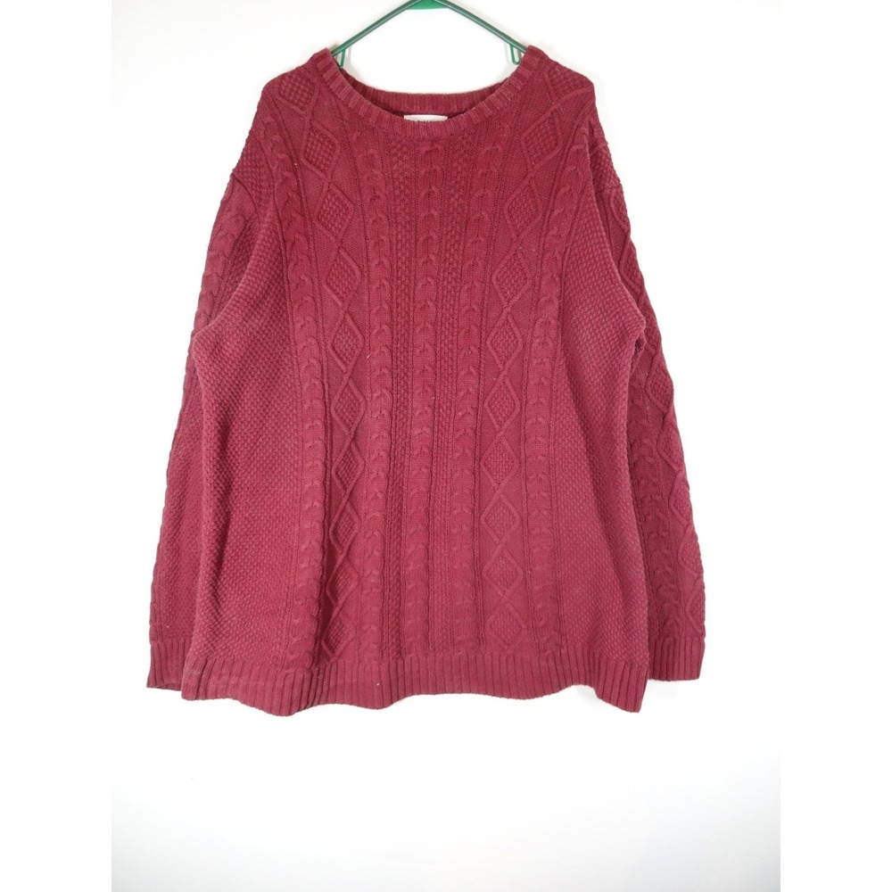 Old Navy Cable Knit Sweater Mens XXL Tall Burgundy Red Cotton Classic Fisherman